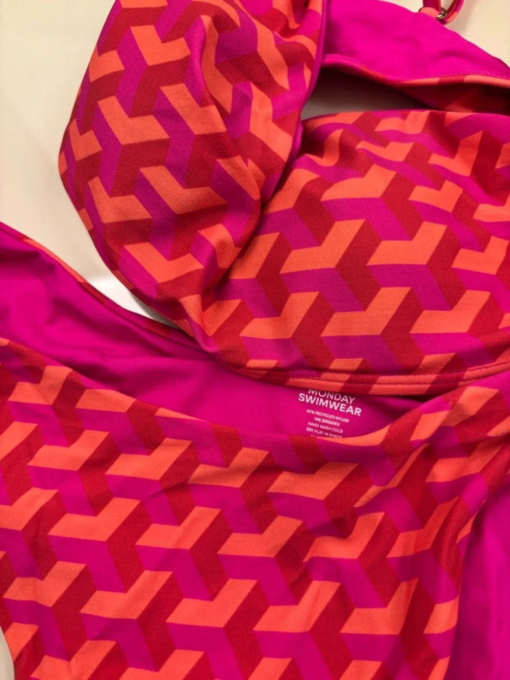 Monday Swimwear Pink and Orange Geometric Two-Piece Bikini